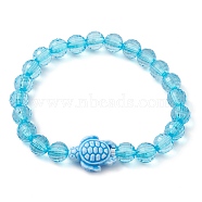 Handmade Porcelain Turtle Stretch Bracelets, 7.5mm Faceted Round Transparent Acrylic Beaded Stretch Bracelets, Cyan, Inner Diameter: 2-1/4 inch(5.8cm), Bead: 7.5mm(BJEW-JB10247-04)