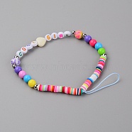 Polymer Clay Heishi Beaded Mobile Straps, with Acrylic Beads, Word Cool Girl, Mixed Color, 16.7cm(HJEW-WH0011-37)