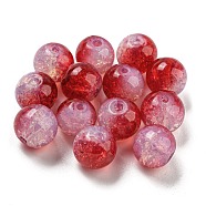 Transparent Spray Painting Crackle Glass Beads, Round, Crimson, 10mm, Hole: 1.6mm, 200pcs/bag(GLAA-L046-01A-13)