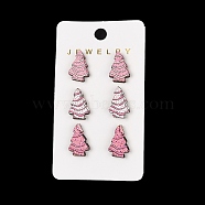 Wood Stud Steel Needle Earrings, Christmas Tree, Pink, 17.5x11.5mm(EJEW-U016-04P-01)