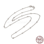 Rhodium Plated 925 Sterling Silver Satellite Chain Necklaces, with S925 Stamp, for Beadable Necklace Making, Real Platinum Plated, 16.10 inch(40.9cm)(STER-NH0001-07B-P)
