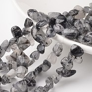 Nuggets Natural Black Rutilated Quartz Bead Strands, Tumbled Stone, 12~16x8~13x6~8mm, Hole: 1mm, about 53pcs/strand, 15.3 inch(G-M341-12)