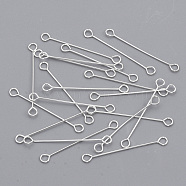 Iron Eye Pins, Double Sided Eye Pins, Cadmium Free & Lead Free, Silver, 25x0.4mm, Hole: 1.8mm, Head: 3mm(X-IFIN-S126-01C-S)