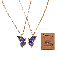 2Pcs Matching Butterfly Pendant Necklaces Set, 316 Surgical Stainless Steel Couple Necklace for Mother Daughter Friends, Light Gold, Purple, 17.72 inch(45cm)(JN1033A)