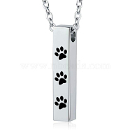 304 Stainless Steel Urn Ashes Pendants, Cuboid with Paw Print, Stainless Steel Color, 30x6x6mm(BOTT-PW0001-094)