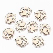 304 Stainless Steel Links Connectors, Laser Cut, Rose Gold, 15x18x1mm, Hole: 0.8mm(STAS-S116-096RG)