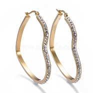 201 Stainless Steel Hoop Earrings, with Rhinestone, Heart, Golden, 47x52.5x3.1mm, Pin: 0.8mm(EJEW-A052-34A)