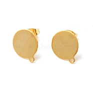 201 Stainless Steel Stud Earring Findings, with 304 Stainless Steel Pin & Horizontal Loop & Friction Ear Nuts, Flat Round, Real 24K Gold Plated, 14.5x12mm, Hole: 1.4mm, Pin: 0.7mm(STAS-D244-28G-B)