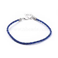 Trendy Braided Imitation Leather Bracelet Making, with Iron Lobster Claw Clasps and End Chains, Dark Blue, 200x3mm(BJEW-S076-007)