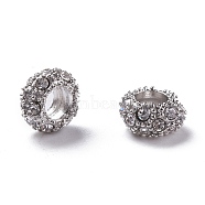 Alloy Rhinestone European Beads, Large Hole Beads, Rondelle, Platinum Metal Color, Crystal, 11x6mm, Hole: 5mm(CPDL-H998-18)