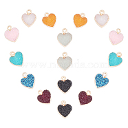 SUNNYCLUE 16Pcs 8 Colors Electroplate Druzy Resin Pendants, with Platinum Iron Loops, Heart, Light Gold, Mixed Color, 15x12x3.5~4mm, Hole: 1mm(RESI-SC0001-57LG)