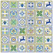 Waterproof PVC Tile Stickers, for Kitchen Bathroom Waterprrof Wall Tiles, Square with Flower Pattern, Green, 100x100mm, 12 style, 3pcs/style, 36pcs/set(DIY-WH0454-006)