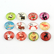 Half Round/Dome Christmas Reindeer/Stag Pattern Glass Flatback Cabochons for DIY Projects, Mixed Color, 12x4mm(GGLA-Q037-12mm-39)