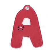 Acrylic Pendants, Letter with Smiley Face , Letter A, 29~38x21.5~34.5x2.3mm, Hole: 3mm(MACR-R002-01A)