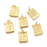 Brass Pendants, with Jump Rings, Rectangle with Cross, Real 18K Gold Plated, 18x12x1.6mm, Hole: 3.3mm(KK-J275-01G)