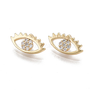 Brass Micro Pave Cubic Zirconia Charms, Nickel Free, Real 18K Gold Plated, Eye, Clear, 6x11x3mm, Hole: 1.2mm(KK-T038-387G)