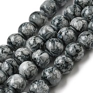 Opaque Spray Painted Glass Beads Strands, Imitation Snowflake Obsidian, Round, Gray, 8mm, Hole: 1.2mm, about 104pcs/strand, 30.79 inch(78.2cm)(GLAA-XCP0001-29)
