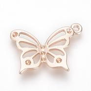 Tibetan Style Alloy Pendant Rhinestone Settings, Butterfly, Rose Gold, Fit for 1~1.5mm rhinestone, 22x30x3mm, Hole: 2mm(TIBE-S307-12RG)