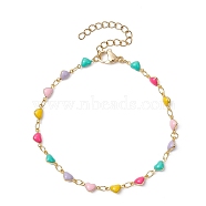 Real 18K Gold Plated Brass Enamel Heart Link Chain Bracelets, Colorful, 7-1/2 inch(19cm)(BJEW-JB09841)