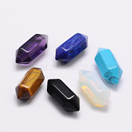 Faceted No Hole Gemstone/Glass Beads, Healing Stones, Reiki Energy Balancing Meditation Therapy Wand, Double Terminated Point, for Wire Wrapped Pendants Making, Mixed Color, 20x9x9mm(G-K034-20mm-M)
