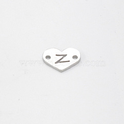 304 Stainless Steel Links, Heart with Letter, Stainless Steel Color, Letter.Z, 9x12x1mm, Hole: 1.2mm(STAS-CJC0001-03Z-P)