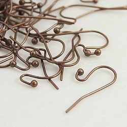 Brass Hook Ear Wire, Lead Free & Cadmium Free & Nickel Free, Red Copper, about 11mm wide, 22mm long, 0.75mm thick(X-J0JQN-NFR)