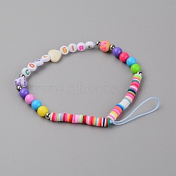Polymer Clay Heishi Beaded Mobile Straps, with Acrylic Beads, Word Cool Girl, Mixed Color, 16.7cm(HJEW-WH0011-37)