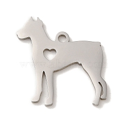 Non-Tarnish 201 Stainless Steel Pendants, Laser Cut, Dog Charm, Stainless Steel Color, 19.5x18x1mm, Hole: 1.6mm(STAS-E217-11P)