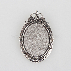 Vintage Tibetan Style Alloy Brooch Cabochon Settings, Cadmium Free & Lead Free, with Iron Pin Brooch Back Bar Findings, Oval, Antique Silver, Tray: 40x30mm, 62x40x2mm, Pin: 0.6mm(PALLOY-N0085-35AS)