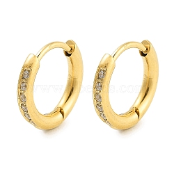 Ion Plating(IP) 304 Stainless Steel Micro Pave Clear Cubic Zirconia Huggie Hoop Earrings, with 316 Stainless Steel Pins, Golden, 11x2x12mm(EJEW-C096-01B-G)