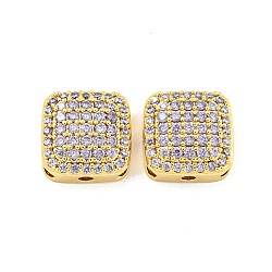 Brass Micro Pave Cubic Zirconia Multi-Strand Links, Square, Real 18K Gold Plated, Clear, 12x12x5.3mm, Hole: 1.6mm(KK-B096-16G-01)