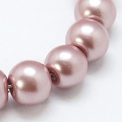 Glass Pearl Beads Strands, Pearlized, Round, Rosy Brown, Size: about 3~4mm in diameter, hole: 1mm, about 220~230pcs/str(X-HY-3D-B27)