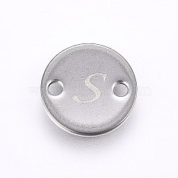 201 Stainless Steel Links connectors, Flat Round, Letter.S, Stainless Steel Color, 10x1mm, Hole: 1.5mm(STAS-H465-01P-10mm-S)
