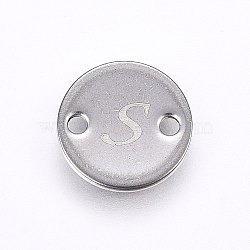 Tarnish Resistant 201 Stainless Steel Links connectors, Flat Round, Letter.S, Stainless Steel Color, 10x1mm, Hole: 1.5mm(STAS-H465-01P-10mm-S)