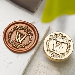 Golden Tone Wax Seal Brass Stamp Head, Flower with Letter Pattern, for Wax Seal Stamp, Letter W, 24x14mm, Inner Diameter: 7mm(DIY-B079-01G-W)