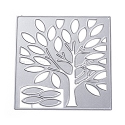 Carbon Steel Cutting Dies Stencils, for DIY Scrapbooking/Photo Album, Decorative Embossing DIY Paper Card, Square with Tree, Matte Platinum Color, 9.9x9.9cm(DIY-L024-38)