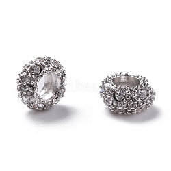 Alloy Rhinestone European Beads, Large Hole Beads, Rondelle, Platinum Metal Color, Crystal, 11x6mm, Hole: 5mm(CPDL-H998-18)