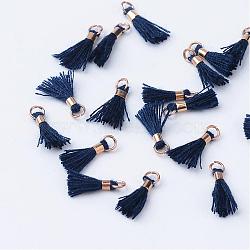 Polycotton(Polyester Cotton) Tassel Pendant Decorations, with Unwelded Iron Jump Rings, Golden, Midnight Blue, 10~16x2mm, Hole: 1.5mm(OCOR-S102-08)