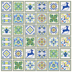 Waterproof PVC Tile Stickers, for Kitchen Bathroom Waterprrof Wall Tiles, Square with Flower Pattern, Green, 100x100mm, 12 style, 3pcs/style, 36pcs/set(DIY-WH0454-006)