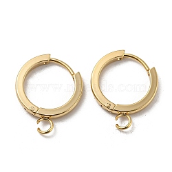 201 Stainless Steel Huggie Hoop Earrings Findings, with Vertical Loop, with 316 Surgical Stainless Steel Earring Pins, Ring, Real 24K Gold Plated, 16x2mm, Hole: 2.7mm, Pin: 1mm(STAS-A167-01G-G)