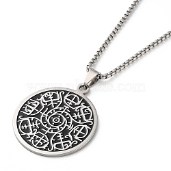 Vintage Round Coin Pendant Necklaces, with Enamel, 201 Stainless Steel Box Necklaces, Stainless Steel Color, 23.82 inch(60.5cm)(NJEW-A023-04P)