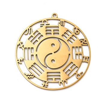 304 Stainless Steel Pendants, Yin Yang Bagua Diagram Charm, Golden, 37x34.5x1mm, Hole: 1.3mm