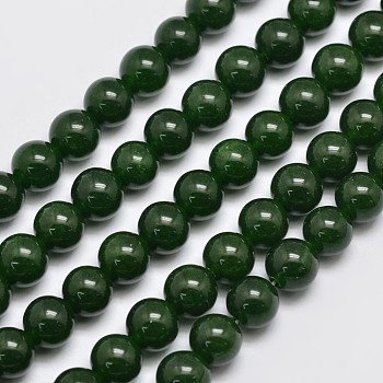 Natural & Dyed Malaysia Jade Bead Strands, Imitation Taiwan Jade, Round, Dark Olive Green, 8mm, Hole: 1.0mm, about 48pcs/strand, 15 inch