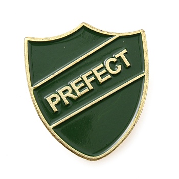 Prefect Shield Badge, Enamel Pin, Light Gold Alloy Brooch for Backpack Clothes, Sea Green, 30.5x27x1.5mm