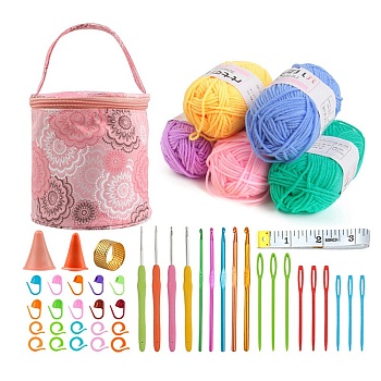 DIY Doll Handmade Knitting Leaf Pattern Bag Sets, Crochet Hook Set, Special Yarn Material, Mixed Color, 14.5x14cm