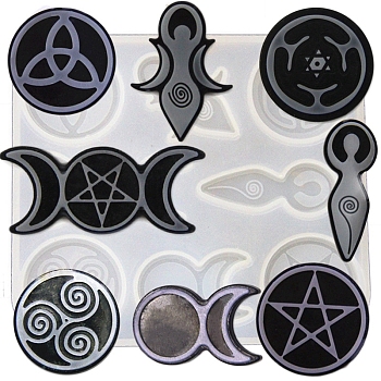 Triple Moon Goddess/Pentacle/Triskelion DIY Silicone Pagan Wiccan Symbol Molds, Resin Casting Molds, for UV Resin, Epoxy Resin Craft Making, White, 130x115mm, Inner Diameter: 25~40x30~60mm