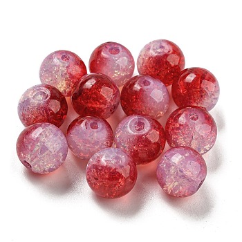 Transparent Spray Painting Crackle Glass Beads, Round, Crimson, 10mm, Hole: 1.6mm, 200pcs/bag