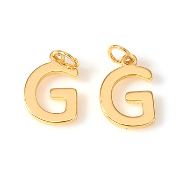 Brass Charms, with Jump Rings, Letter, Real 18K Gold Plated, Letter.G, G: 10x6.5x1mm, Hole: 2.5mm