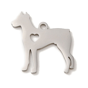 201 Stainless Steel Pendants, Laser Cut, Dog Charm, Stainless Steel Color, 19.5x18x1mm, Hole: 1.6mm