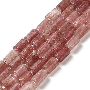 Natural Strawberry Quartz Beads Strands, with Seed Beads, Faceted, Column, 8.5~11x5.5~6.5mm, Hole: 1mm, about 14~15pcs/strand, 7.48''(19cm)